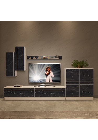 Decoraktiv Eko 6b Mdf Std Tv Ünitesi Tv Sehpası Beyaz - Siyah Mermer