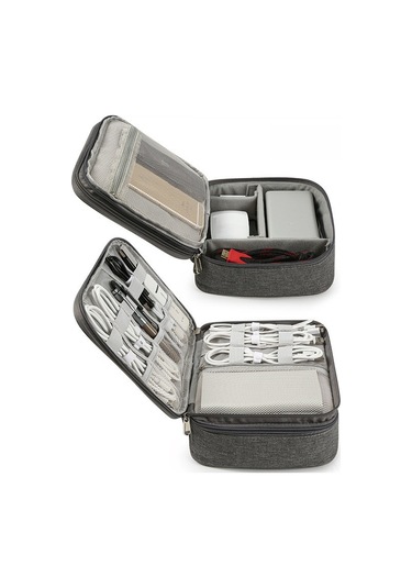 Springsun Dijital Aksesuarları Düzenle: Gri Tek Katlı Seyahat Taşıma Çantası, Oxford Kumaş, Şarj Kablosu Ve Powerbank Saklama Kutusu 25.5 19.5 7.5 Cm