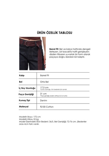Itsbasic Kadın İndigo Selvedge 7s6-50 Barrel Fit Kemer Detaylı Tasarım Denim Jean