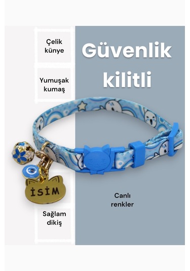 Caramelos Güvenlik Kilitli Kedi Tasması, Isimli Kedi Tasması Mtkk