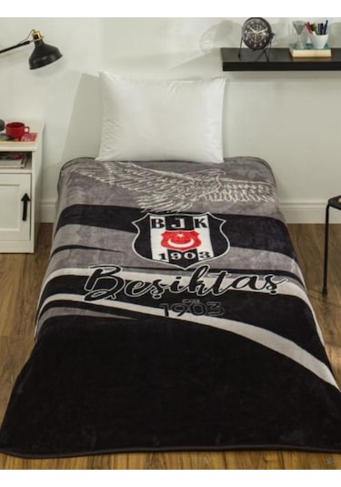 Taç Lisanslı Beşiktaş 1903 Tek Kişilik Battaniye 2026 Yeni Model Siyah