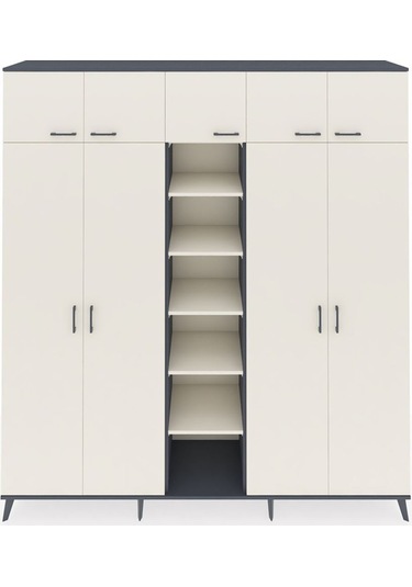 Hyperion Dolap 12 Raflı 9 Kapaklı 2 Askılı 220x44x243 Antrasit-aytaşı/aytaşı Aytası/aytası