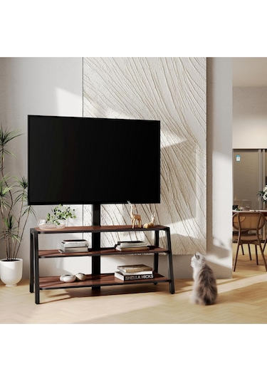 Fitueyes Tv Dolabı 37 70", 35 Kg Taşıma, Ayarlanabilir Yükseklik, 3 Ahşap Raf Tv Ünitesi Siyah
