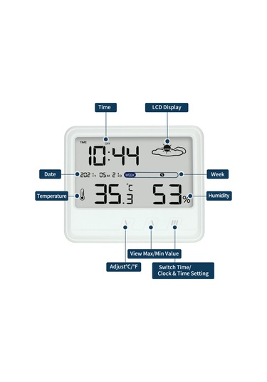 Xiyyadms Beyaz Usb Şarjlı Ev İçi Dijital Sicaklık Nem Ölçer - Lcd Ekran, Işık, Hatırlama, Takvim, Alarm, Duvar/tablo Tipi