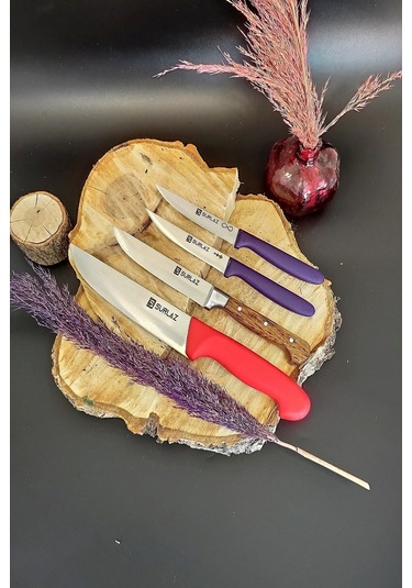 Sürmene Sürlaz Kasap Bıçak + Et Ekmek Sebze Meyve Bıçak Seti Kahverengi - Kırmızı - Mor