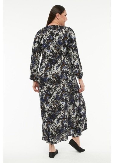 Mavi Desenli Elbise-617-mavi