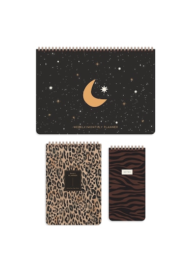 A4 Haftalık Ve Günlük 3 Lü Masaüstü Süresiz Planlayıcı Set Leopar Leopar