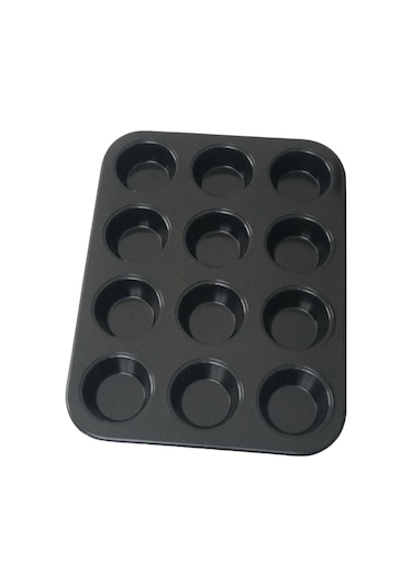 Porlisma 12'li Muffin Kalıbı, Metal Kek Kalıbı Siyah