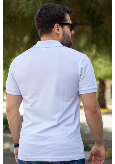 Erkek Beyaz Rahat %100 Pamuk Ribana Kol Polo Yaka T-shirt 24eplypope 001