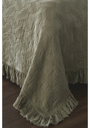 Ecocotton Tanya Açık Yeşil %100 Organik Pamuk Çift Kişilik Pike Yatak Örtüsü Takımı Açık Yeşil