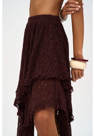 Mireya Asimetrik Bordo Dantel Etek Bordo