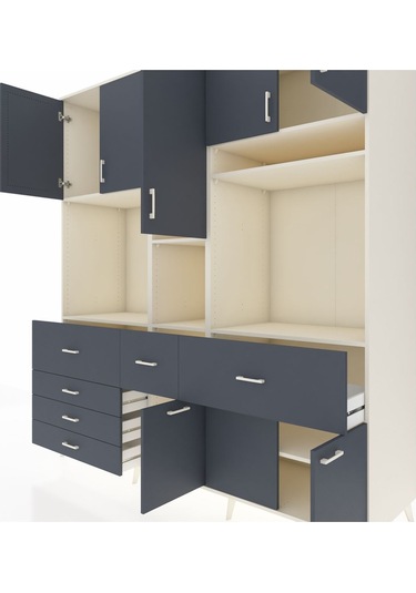 Kronos Dolap 10 Raflı 6 Çekmeceli 8 Kapaklı 220x59x243 Aytaşı-antrasit/antrasit Antrasıt/antrasıt