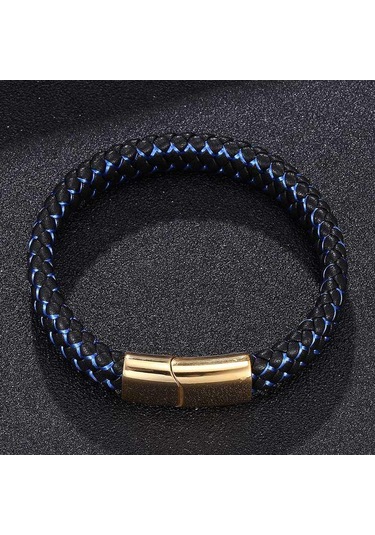 Moda Takı Deri Bileklik Erkek Paslanmaz Çelik Toka Erkek Bileklikler Bilezikler Takı Hediye Mavi