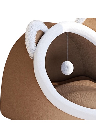 Suntek Top Oyuncaklı Pet Yatak Rahat Kedi Uyku Pedi L-kahverengi