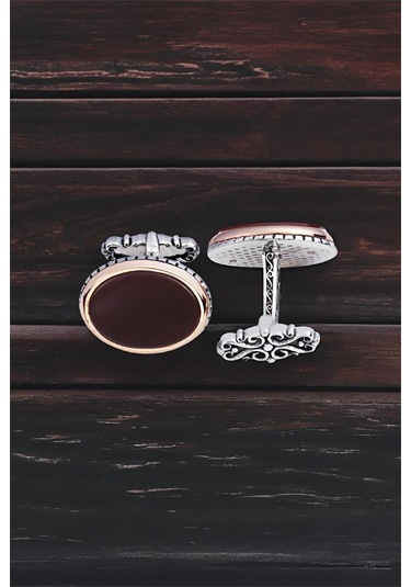 Gümüş Akik Oval Kol Düğmesi