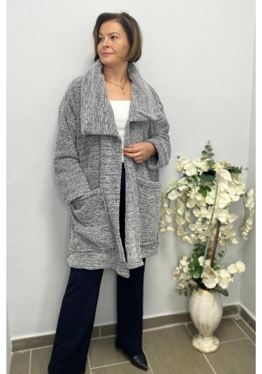 Mia Butik Kadın Gri Peluş Hırka Gri