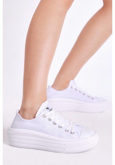 Rahat Kalıp Kalın Tabanlı Kadın Beyaz Beyaz Spor Ayakkabı Tbıkt20 Beyaz Beyaz