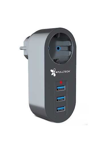 Fulltech FTR-07 3xUSB Akıllı Termal Akım Korumalı Priz Siyah
