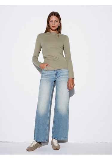 Dilvin 32198 Kayık Yaka Büzgülü Top-çağla Çağla