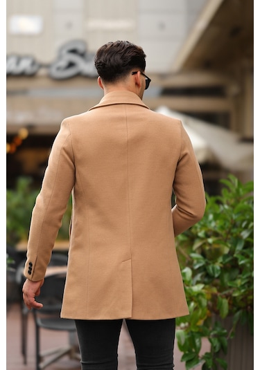 Erkek Dar Kesim Yün Karışımlı Kaşe Gömlek Yaka Palto Kaban - Camel Erkek Dar Kesim Yün Karışımlı Kaşe Gömlek Yaka Palto Kaban - Camel
