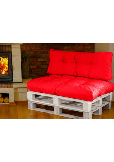 Dış Ve Iç Mekan Palet Minderi Minder Seti Takımı 2 Li Kırmızı