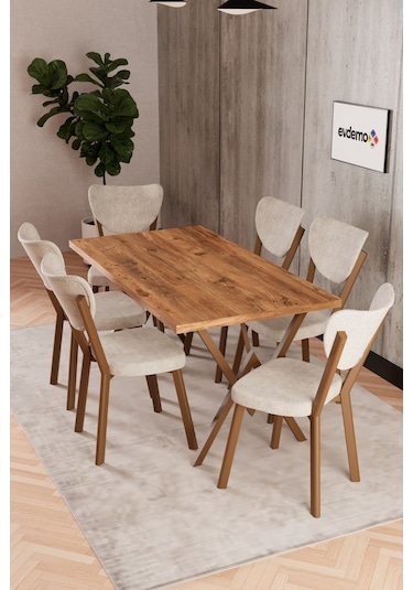 Elma 6 Kişilik Mutfak Yemek Masa Takımı Krem