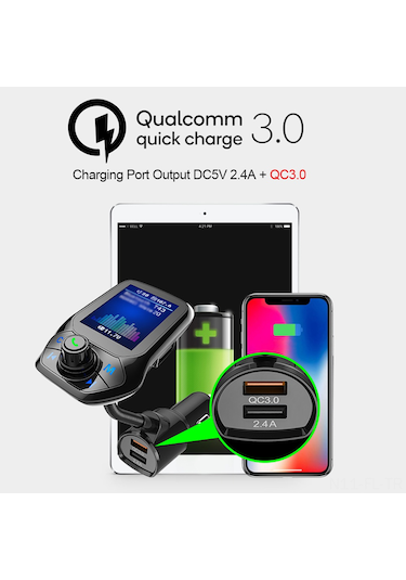 Lemestar Araç Mp3 Bluetooth Çalar T43, 1.8" Lcd Ekran, Qc3.0 Hızlı Şarj, Fm Transmitter, Ellerden Serbest Arama, Akü Gerilimi Tespiti, 12-24v