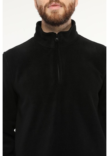 Uniprom Erkek Normal Kesim Dik Yaka Yarım Fermuarlı Polar Sweatshirt Siyah