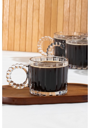 Porsima 11412 Boncuk Kulplu 6lı Cam Kahve Çay Bardağı Seti 250ml Şeffaf