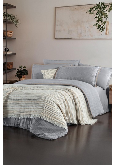 Sarev Mood Comfort Mare Gri %100 Pamuk Çift Kişilik Yatak Örtüsü Gri