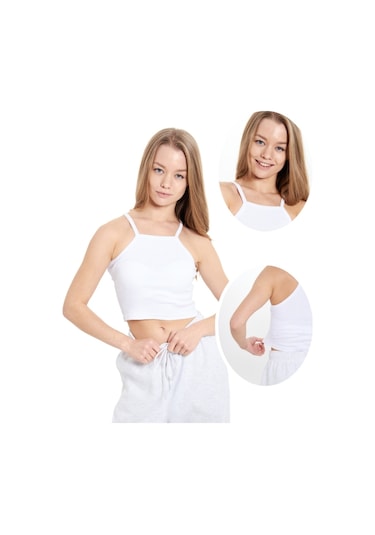 Alya Underwear Kaşkorse Dar Yaka Askılı Crop Beyaz
