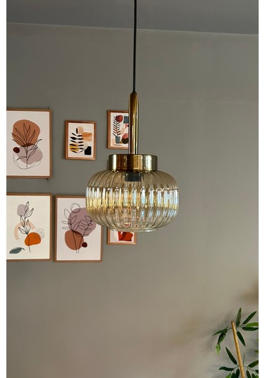 Mola Cam Bal Rengi Tekli Avize Eskitme Kilit Kafa Başlık Retro Sarkıt Lamba Salon Aydınlatma Bal