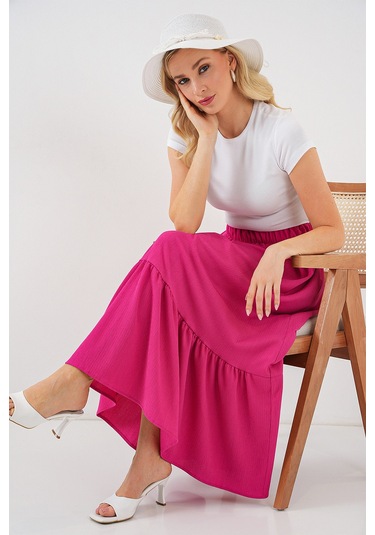 1886 Uzun Örme Etek - Koyu Pembe Koyu Pembe