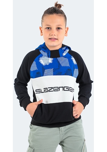 Slazenger DRAGICA IN Çocuk Kapüşonlu Cepli Siyah Sweatshirt