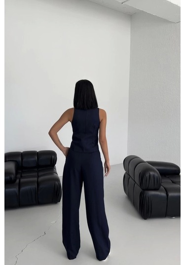 Şal Yaka Düğmeli Yelek Lacivert