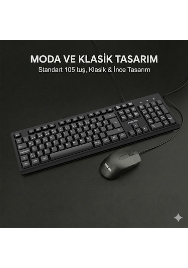 Philips SPT6234 Kablolu Türkçe Q Klavye ve Mouse Seti