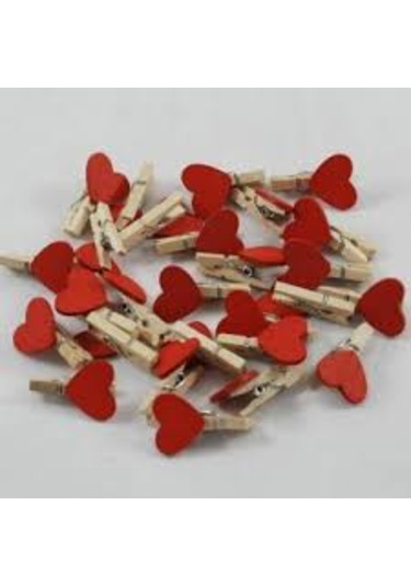 Kırmızı Kalpli Minik Ahşap Mandal 10+