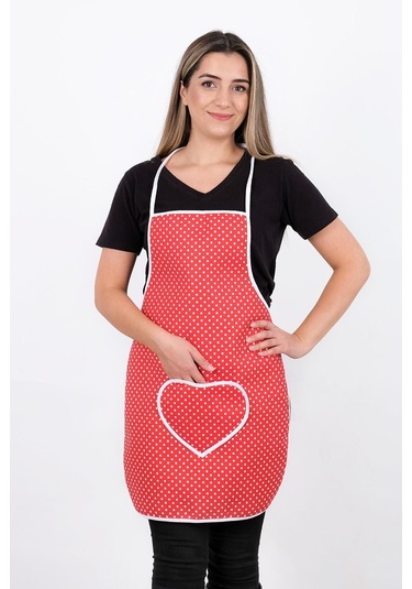 Trendy 3lü Set Sıvı Su Geçirmez Mutfak Önlüğü Isıya Dayanıklı Fırın Eldiveni Ve Tutacak Çeyiz Seti Kırmızı Puantiye