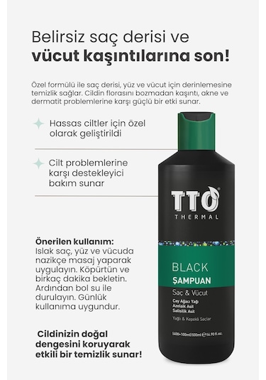 Tto Saç Ve Vücut Şampuanı 500 Ml Black Çay Ağacı Yağı / Tea Tree Oıl Tüm Saçlar