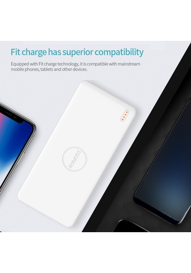 Jeemson Romoss Pulse10 10000mah Beyaz Powerbank - Çift Usb Çıkışı İle İki Cihazı Eşzamanlı Şarj Et, Fit Charge Teknolojisiyle Çoklu Cihaz Desteği