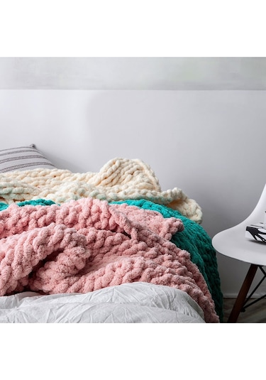 Sones El Yapımı Kalın Yün Örgü Battaniye Kanepe Şönil Çubuk Örgü Battaniye, Boyut: 80 X 100 Cm Şarap Kırmızısı