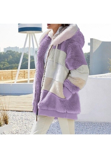 Kış Kadın Moda Kapşonlu Sıcak Gevşek Ceket Kadınlar İçin Patchwork Giyim Fermuar Bayanlar Artı Boyutu Kazak Mor Kış Kadın Moda Kapşonlu Sıcak Gevşek Ceket Kadınlar İçin Patchwork Giyim Fermuar Bayanlar Artı Boyutu Kazak Mor