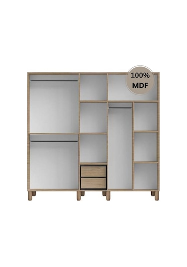Meşe 5 Kapak Mdf Ayaklı Tasarım Gardırop Rota