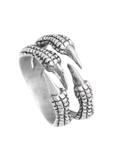 Erkek Antik Gümüş Kaplama 2'Li Kartal Pençesi Yüzük N11.11539 Çok Renkli