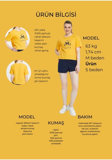 Bella Dossi Pamuklu Kısa Kollu Baskılı Kadın Şortlu Yazlık Pijama Takımı Sarı-lacivert Lacivert - Sarı