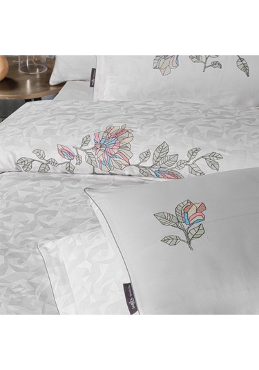 Sarev İlay Çift Kişilik %100 Pamuk Saten "300 Tc" Nevresim Takımı Gri Gri