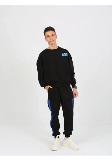 Erkek Çocuk The Air Yazı Detaylı 2 İplik Sweatshirt-15234 Siyah