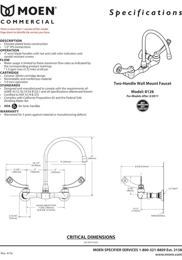 Moen 8126 Commercial M-dura Çift Kulplu Duvar Askısı Utility Musl Diğer