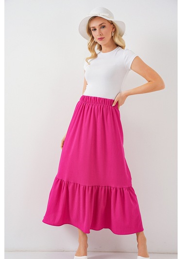 1886 Uzun Örme Etek - Koyu Pembe Koyu Pembe