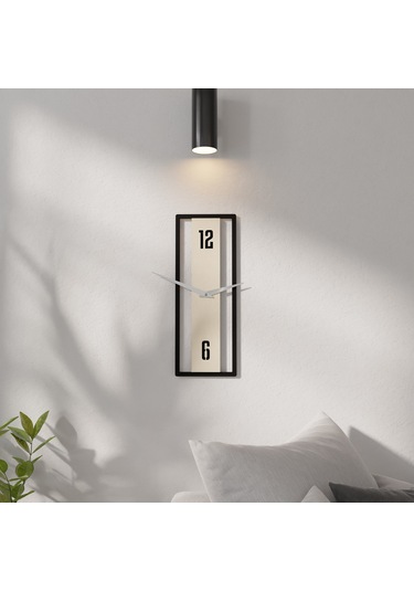 Dekoratif Minimal Dikdörtgen Duvar Saati Siyah - Krem